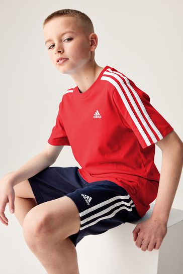 adidas Red Sportswear Essentials 3-Stripes Cotton T-Shirt