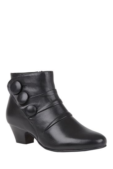 Lotus Black Leather Ankle Boots