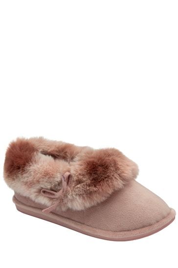 Dunlop Pink Ladies Faux Fur Full Slippers