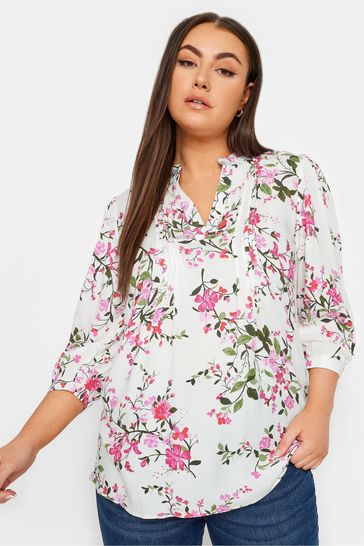 Yours Curve White Pintuck Half Placket Blouse