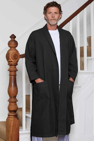 Savile Row Company Cotton Waffle Black Dressing Gown