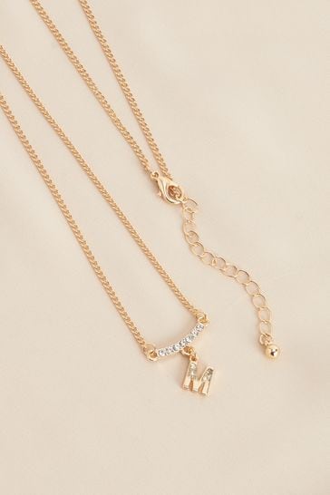 Gold Tone M Initial Necklace Letter M