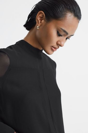 Black sheer high cheap neck top