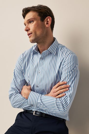 Blue Stripe Regular Fit Four Way Stretch Shirt