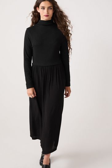 Buy Black Long Sleeve Pleated Dress from Next Bahrain