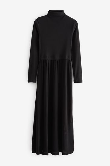 Buy Black Long Sleeve Pleated Dress from Next Luxembourg