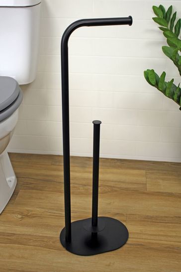 Black freestanding shop toilet roll holder