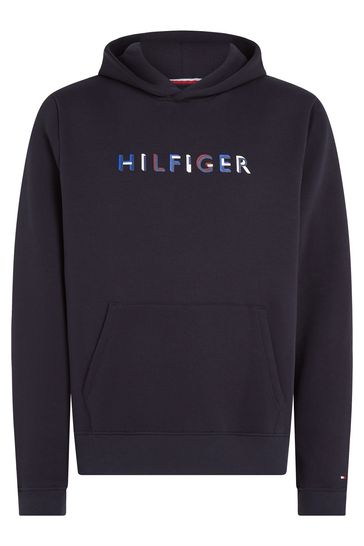 Tommy hilfiger logo clearance hoodie navy