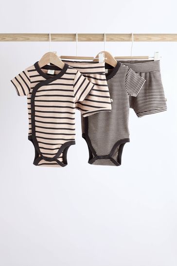 Monochrome Stripe Baby Rib Wrap Bodysuits And Shorts Set 4 Pack (0mths-2yrs)