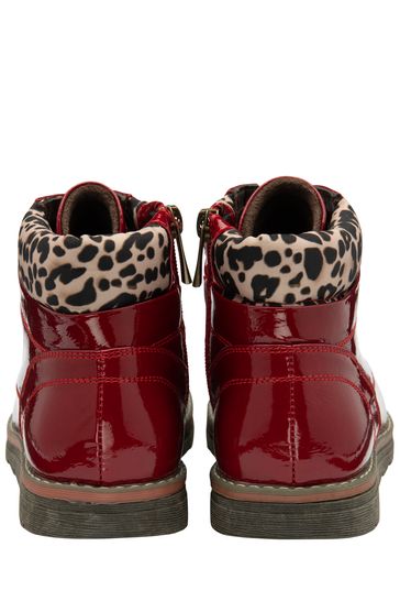 Lotus Cherry Red Patent Lace-Up Ankle Boots