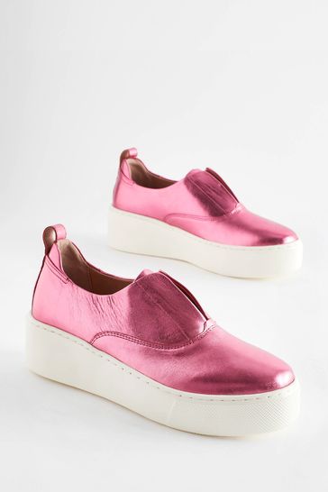 Pink Slip On Signature Forever Comfort® Leather Chunky Wedge Platform Trainers