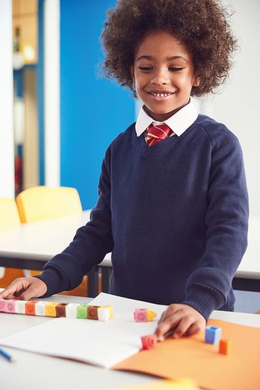 Navy blue v neck school jumper shop