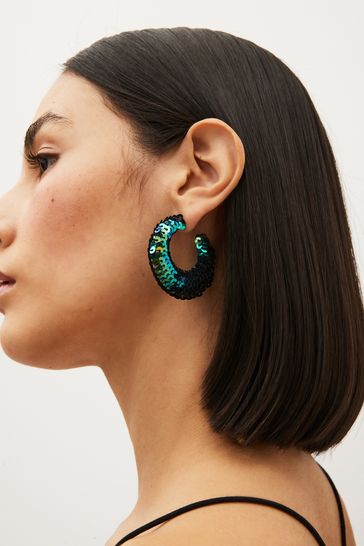 Buy Green Blue Sequin Hoop Earrings from Next Poland