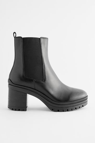 Black Forever Comfort Leather Chunky Cleated Sole Boots