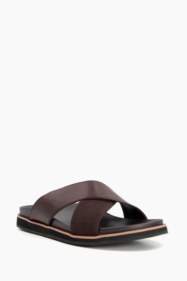 Dune London Itta Brown Cross Strap Footbed Sandals