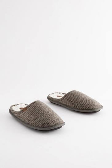 Grey Textured Mule Slippers