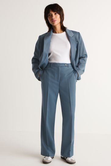 Blue Tailored Twill Straight Leg Trousers