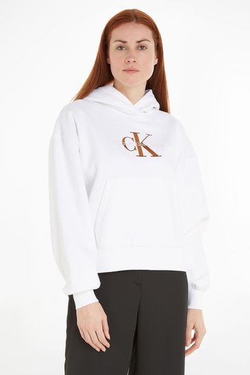 Buy Calvin Klein Jeans Premium Monologo White Hoodie from Next Luxembourg