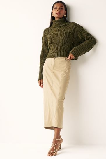 Buy Khaki Green Crochet Open Stitch Roll Neck Jumper from Next Bahrain