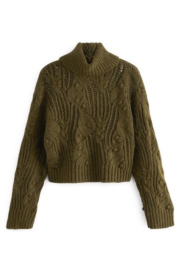 Khaki roll best sale neck jumper womens