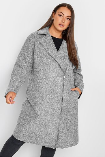 Yours Curve Grey Boucle Biker Coat