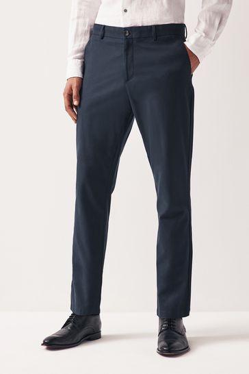 Navy Blue Slim Smart Textured Chino Trousers