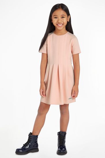 Calvin Klein Jeans Girls Pink Pleated Ceremony Dress