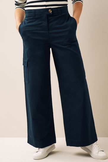 Navy Blue Wide Leg Chino Cargo Trousers