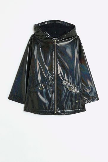 Buy River Island Black Girls Glitter Hooded Rain Coat from Next