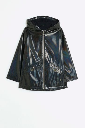 River Island Black Girls Glitter Hooded Rain Coat