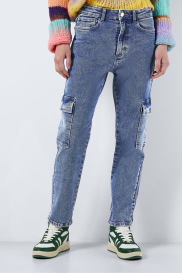 NOISY MAY Blue High Waisted Tapered Cargo Jeans