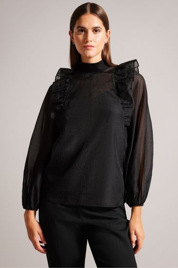 Ted Baker Aubreei Knit Rib Collar Top with Balloon Sleeves