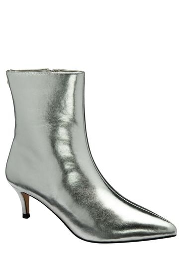 Ravel Silver Stiletto Heel Zip Up Ankle Boots