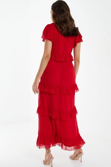 Quiz red sales frill dress