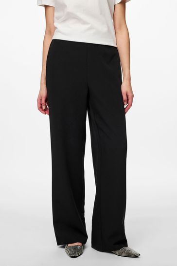 PIECES Black High Waisted Wide Leg Trousers