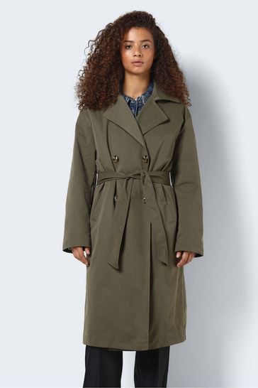 NOISY MAY Green Belted Trench Coat