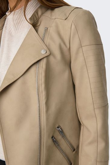 Cream collarless jacket best sale