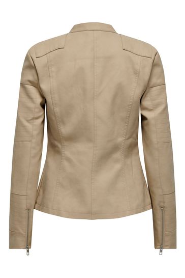 Buy ONLY Cream Collarless Faux Leather Biker Jacket from Next USA