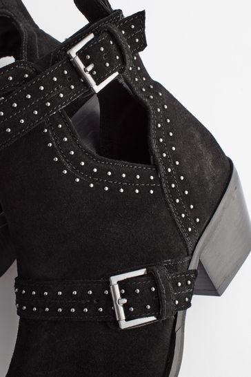 Black Forever Comfort Stud Detail Cut Out Ankle Boots
