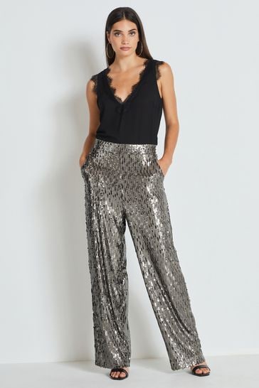 Silver sequin wide leg trousers online