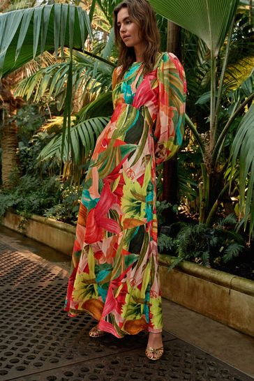 Bright Floral Kew Collection Long Sleeve Maxi Dress