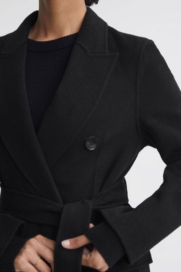 Buy Reiss Black Arla Relaxed Wool Blend Blindseam Belted Coat from