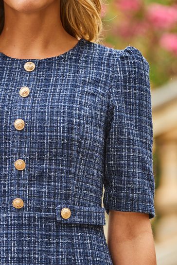 Sosandar Blue Peplum Boucle Shift Dress