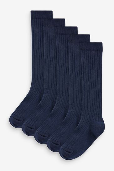Navy 5 Pack Cotton Rich Knee High Socks
