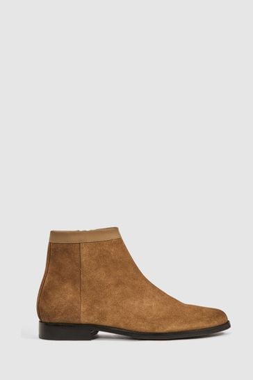 Reiss Stone Clay Suede Zip-Through Boots