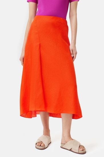 Jigsaw Orange Linen Asymmetric Skirt