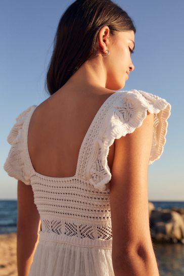 White flute shop sleeve dress
