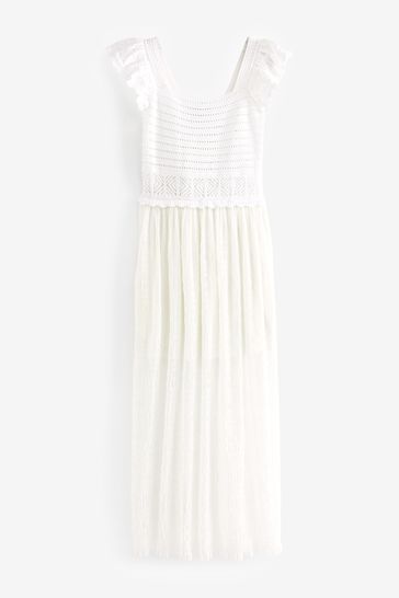 White flute sleeve dress sale