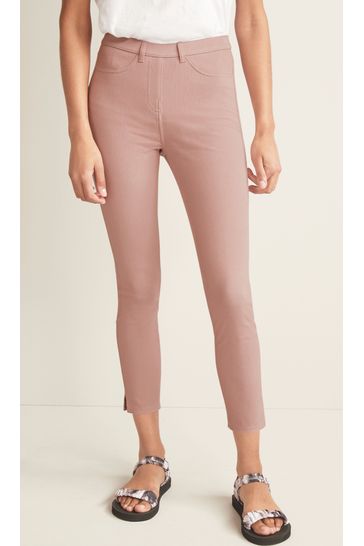 Pink/Rose Gold Stripe Jersey Cropped Leggings