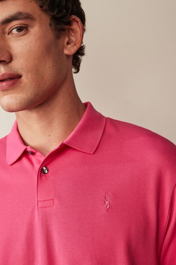 Bright Pink Regular Fit Short Sleeve Pique Polo Shirt